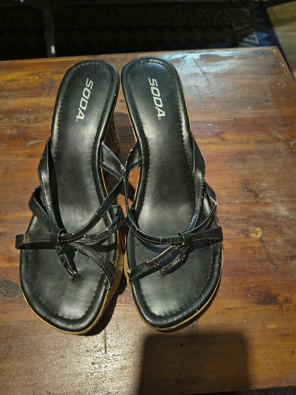 SODA Black Wedge Sandals - Strappy Women's Heels